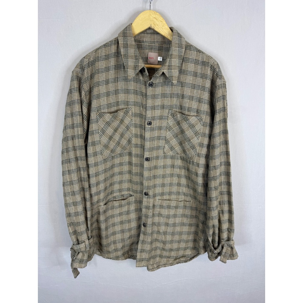 Veri Mens 100% Wool Plaid Overshirt Jacket Brown Tan Canada L-XL